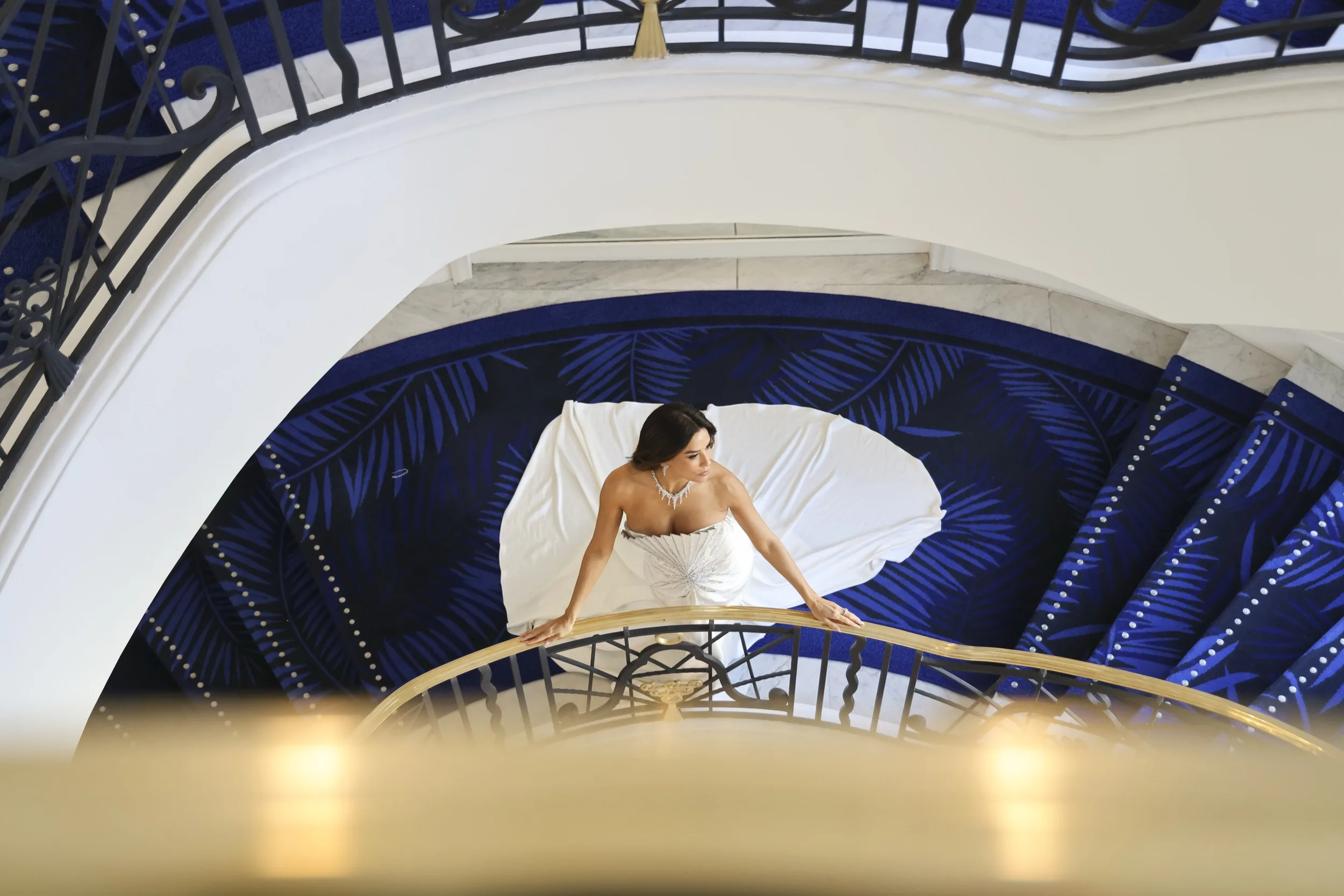 Eva Longoria — Hôtel Martinez staircase, Cannes Film Festival 2026